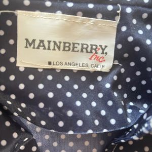 Vintage navy blue polka dot top blouse 60s 70s M